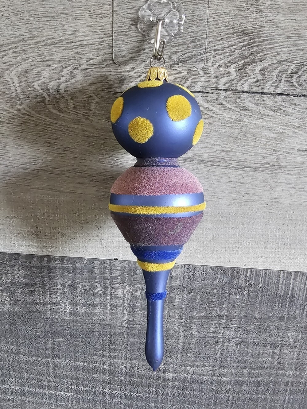 Blue Glass Purple Flocked Christmas Ornament Midwest Of Cannon Falls 7" G23i2